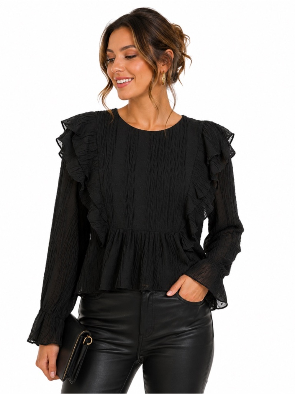 Zara Black Ruffled Blouse Size L Elegantcore Romantic Chiccore Feminine Top